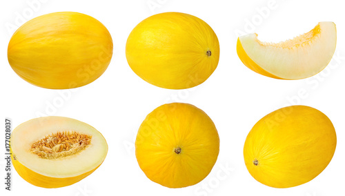 Fresh melon isolated set on white background with clipping path