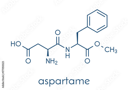 Aspartame artificial sweetener molecule (sugar substitute). Skeletal formula.