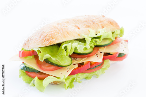 Ciabatta Sandwich with cheese isolated on white background 