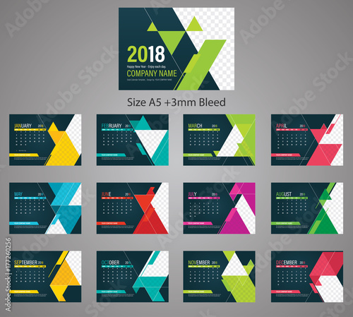 2018 Desk calendar Size A5 vector template