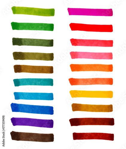 Color stripes drawn with markers. Stylish elements for design. Vector brushes marker stroke bright color.