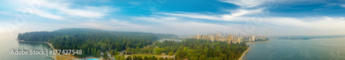 Panoramic aerial view of Stanley park and Vancouver cityscape, British Columbia - Canada