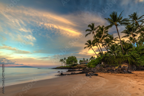 Po'olenalena beach Sunrise. long exposure of this beautiful and idyllic beach at dawn. Located on the south shore of Maui, Hawaii