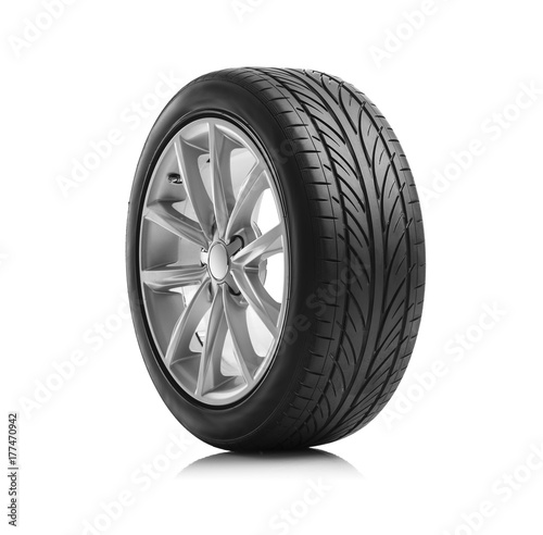 Car wheel on white background.