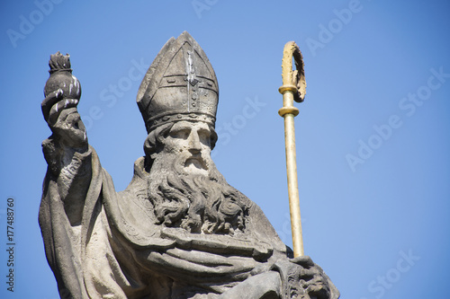 St. Augustinus or Augustine of Hippo Statue for Czechia people and foreigner travelers visit at Charles Bridge