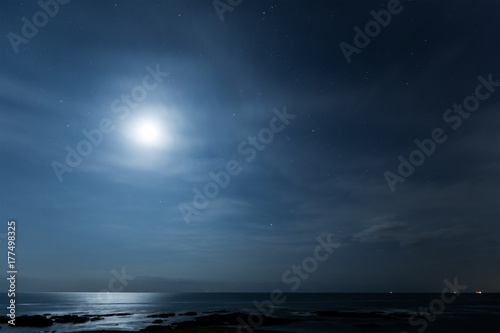 Moon and seascape at night