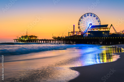 santa monica pier at sundown, los angeles