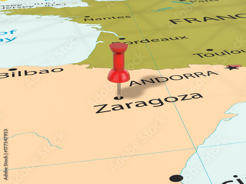 Pushpin on Zaragoza map