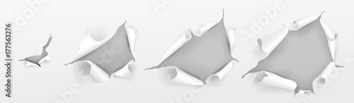 Realistic paper torn. Hole in sheet of paper. Vector illustration