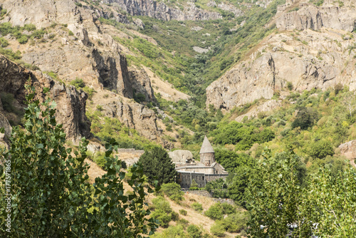 The Christian temple Geghard in the mountains of Armenia