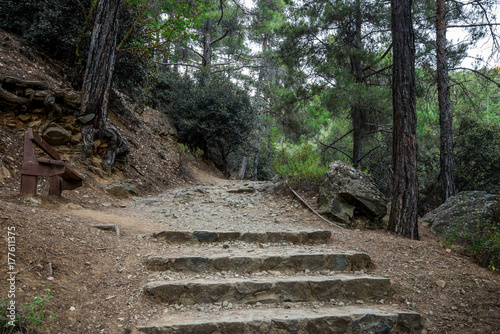 Start of the hiking trek to Caledonia falls in Platres, Cyprus