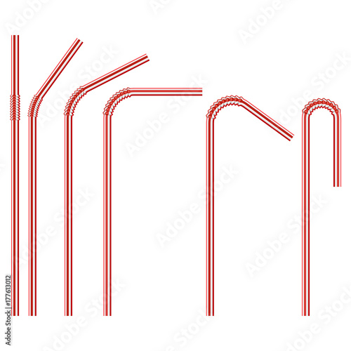 vector illustration of red colored disposable plastic drinking straw isolated on white background