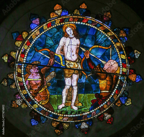 Stained Glass of St Sebastian in Bologna