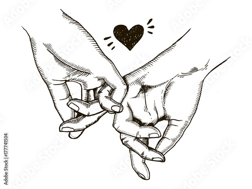 Couple in love hold hands engraving vector