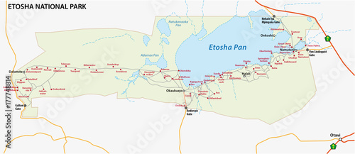 Etosha national park vector map, Namibia