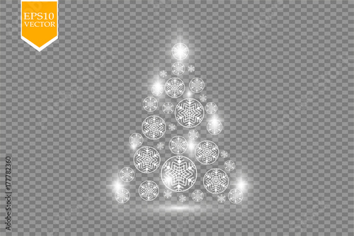 Christmas tree of snowflakes on transparent backgraund