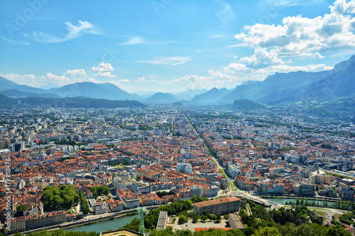 Buildings architecture. View from above, from Fort Bastille in Grenoble, France