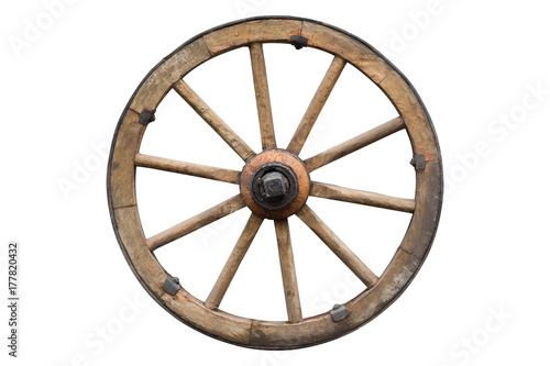 wooden wheel isolated on white with clipping path included