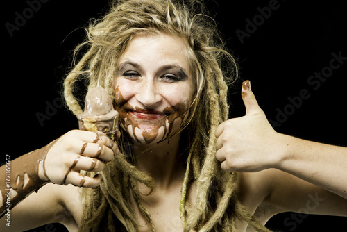 Young Woman with Dreadlocks and an Icecream