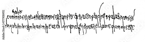 Merovingian cursive script, 680 (from Meyers Lexikon, 1896, 13/420/421)