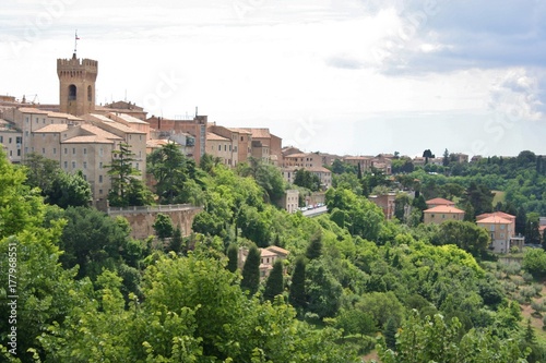 hill landscape with historical village of Castelfidardo, Marche, central Italy