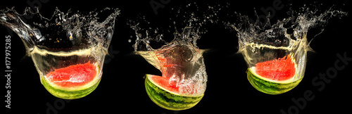 Fresh melon falling in water