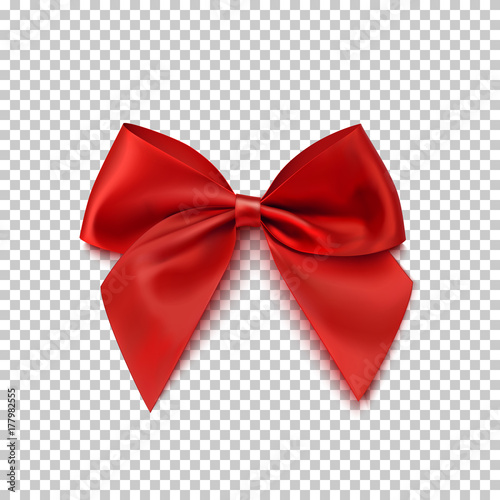 Realistic red bow isolated on transparent background.
