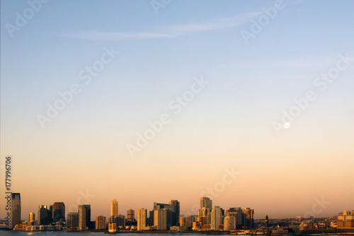 A view of city skyline in golden hour