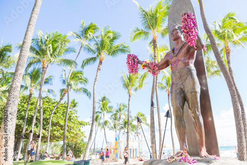 Duke Kahanamoku statue on Waikiki beach, Honolulu