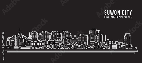 Cityscape Building Line art Vector Illustration design - suwon city