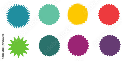 Set of vector starburst, sunburst badges. Vintage labels. Colored stickers. A collection of different types and colors icon.