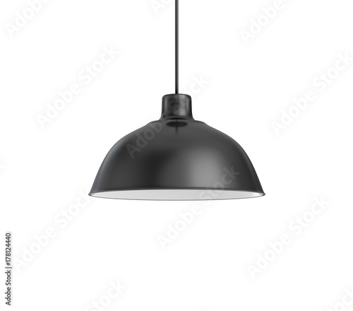 3d rendering of a single dark lamp fixture with a wide industrial metal design on a white background.