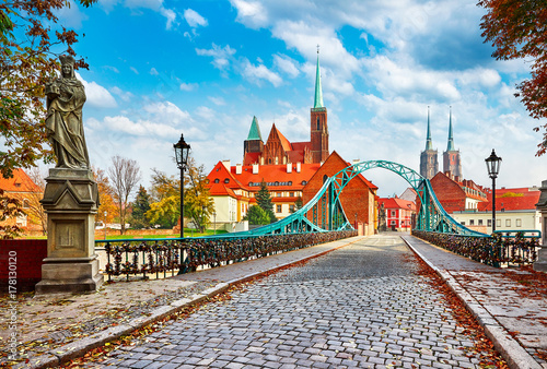 Cathedral Island in Wroclaw Poland green bridge with view