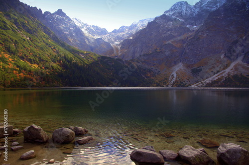 Autumn reflection on Lake Morskie Oko, High Tatras, Poland