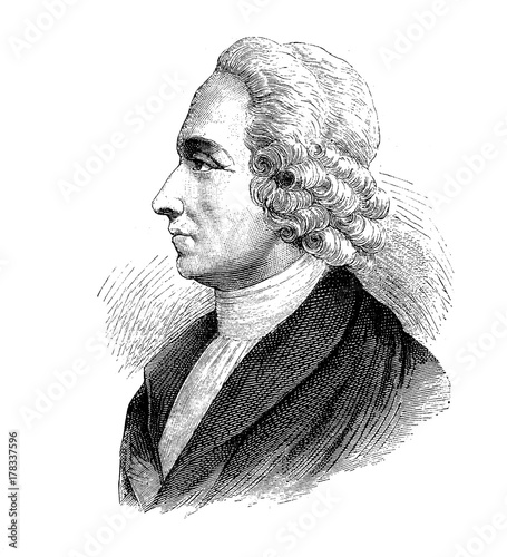 Engraving portrait of Joseph Priestley (1733-1804) 18th-century English theologian, philosopher, chemist,isolated Oxygen in its gaseous state and invented the soda water
