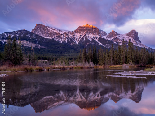 Mount Lawrence Grassi outside Canmore in Alberta at sunrise. 