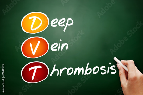 DVT - Deep Vein Thrombosis, acronym health concept on blackboard