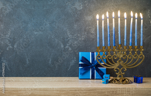 Hanukkah celebration with menorah