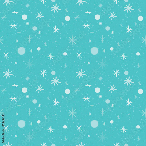 Turquoise winter pattern with stars and circles. Vector seamless pattern