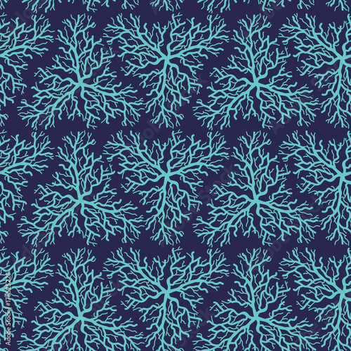 Seamless blue pattern with roots or lightning