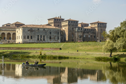 Ducale Palace and fortress from the lake, Mantua, Italy