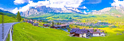 Beautiful town of Cortina d' Ampezzo in Dolomites Alps panoramic view