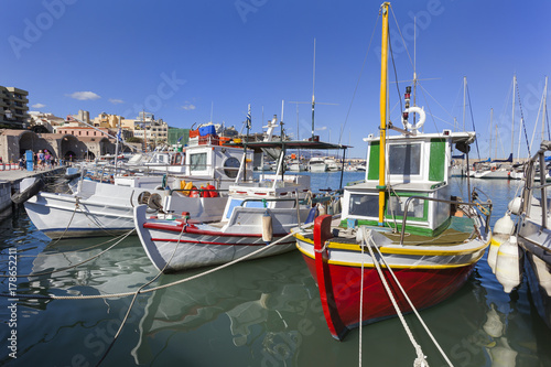 Traditional fishing boats in Heraklion harbor