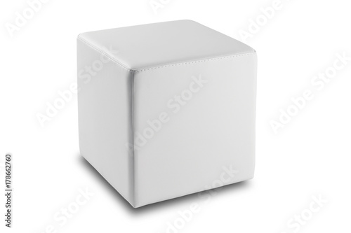 square pouf in white leather