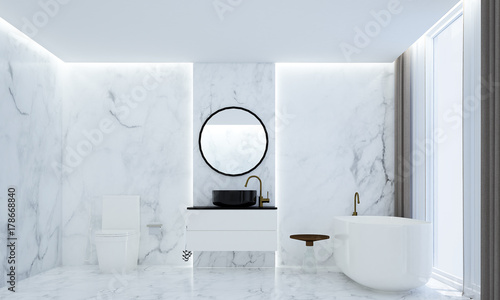 The luxury bathroom interiors design idea concept and marble texture wall