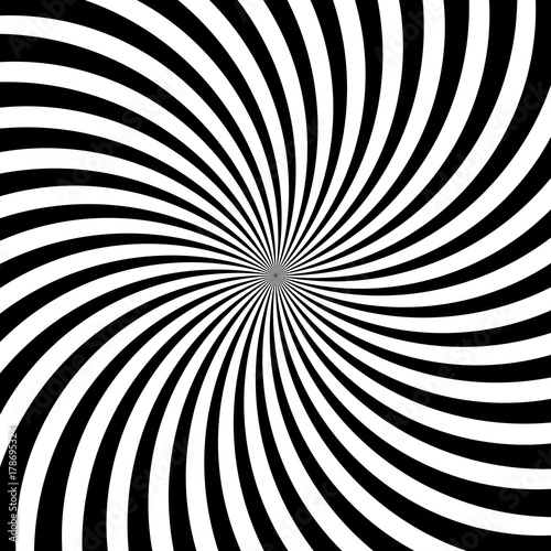 Hypnotic swirl lines or vortex spin or black and white circular motion twirls. Vector optical illusion pattern background of spiral rotating psychedelic hypnosis lines in hypnotic motion