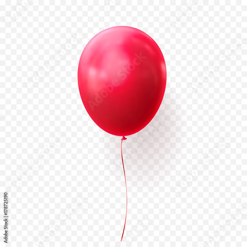 Red balloon vector illustration on transparent background. Glossy realistic baloon for Birthday party