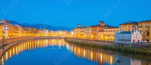 Pisa city skyline and Arno river