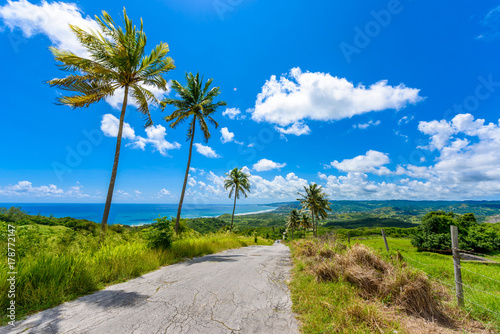 View from Cherry Tree Hill to tropical coast of caribbean island Barbados
