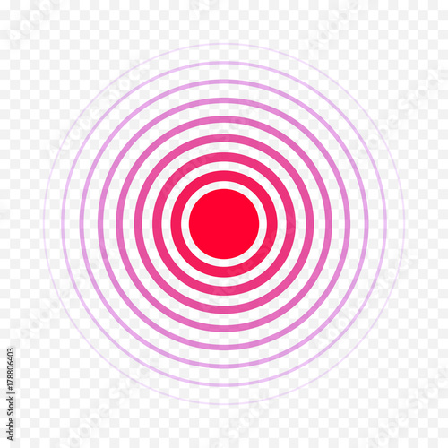 Pain circle red icon for medical painkiller drug medicine. Vector red circles target spot symbol for pill design template of body muscular joint pain and headache health care first aid concept